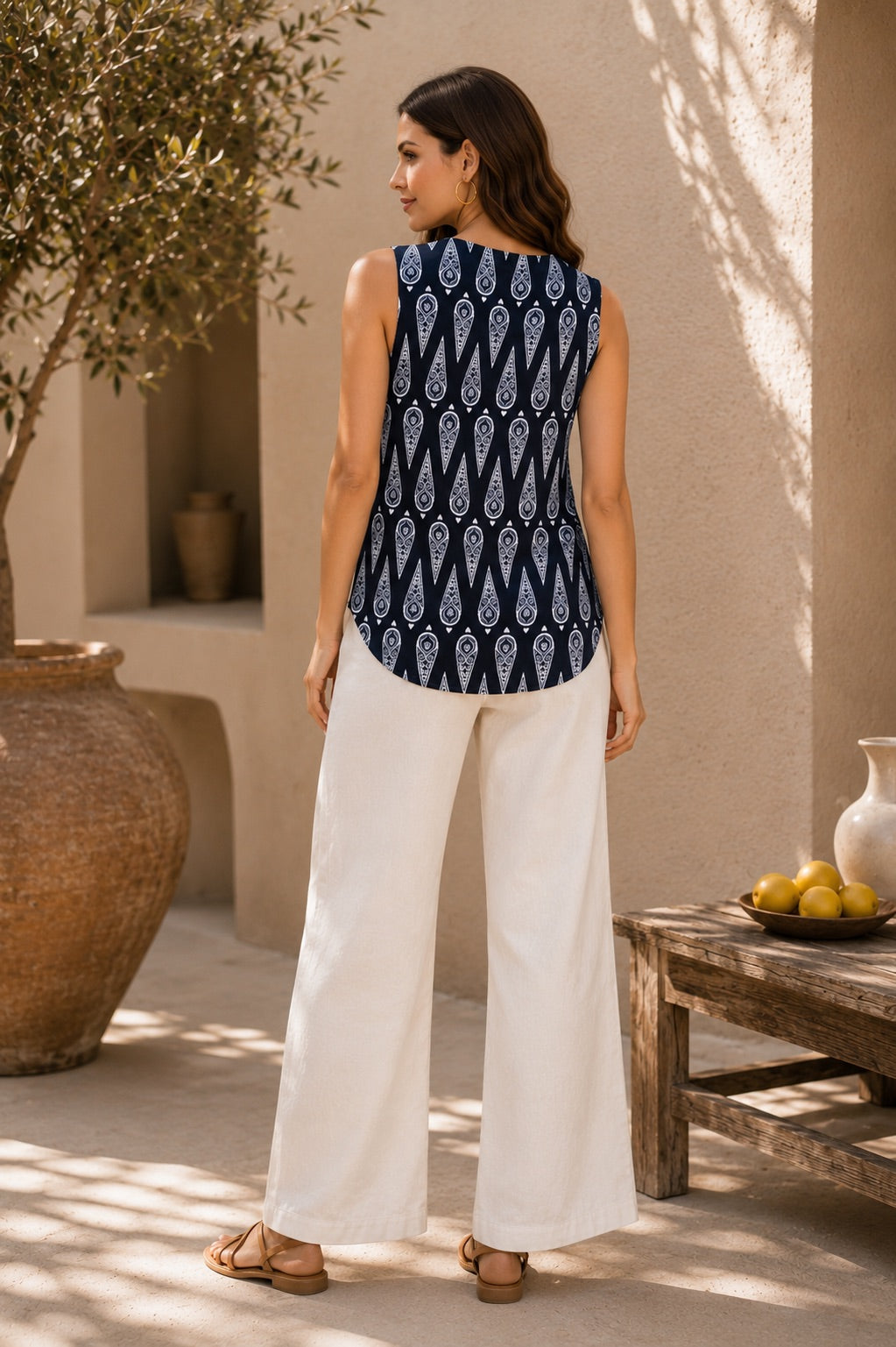 Indigo Noor  Handblock Sleeveless Top