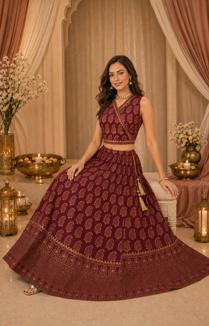 Zarika Hand Block Paisley Lehenga Set