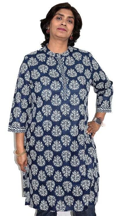 Indigo Amerbooti collared round neck Printed Cotton Kurta