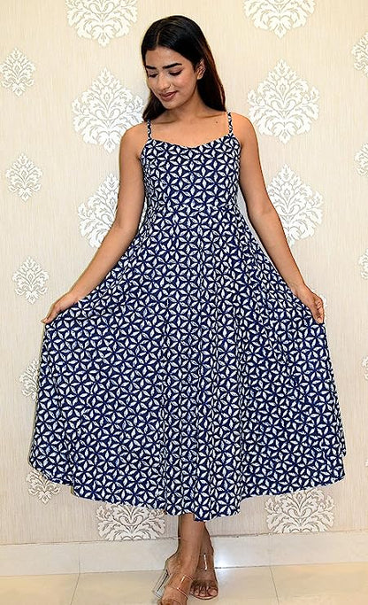 Star Indigo Long Flared A Line Dress