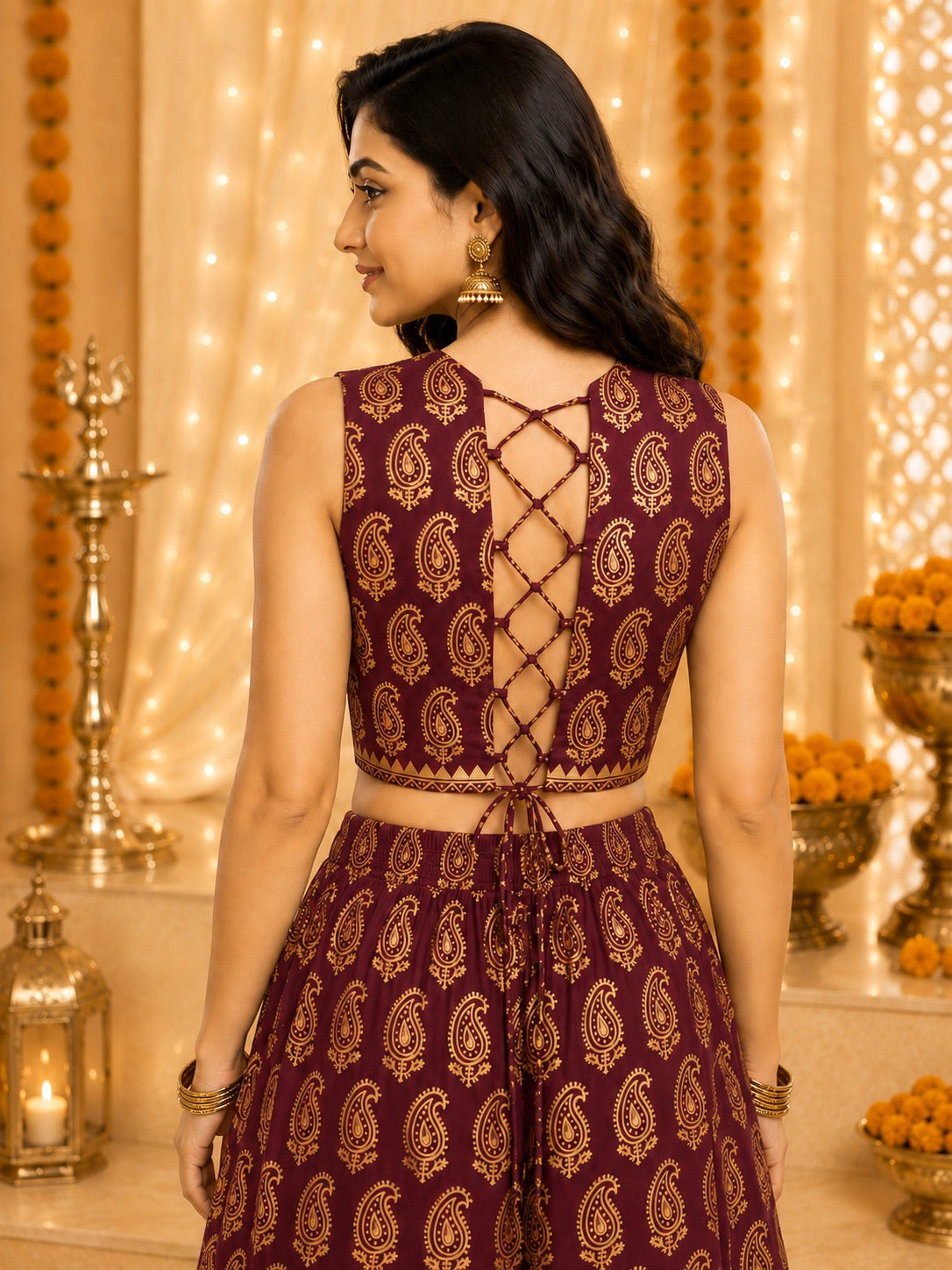 Zarika Hand Block Paisley Lehenga Set