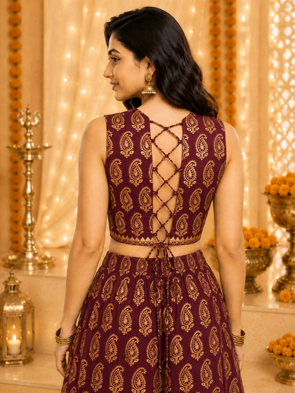 Zarika Hand Block Paisley Lehenga Set