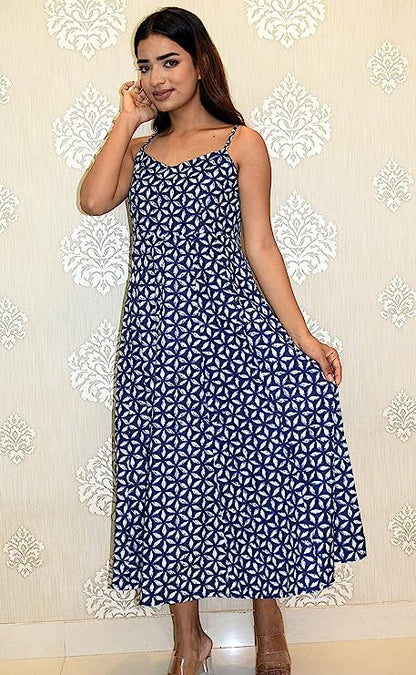 Star Indigo Long Flared A Line Dress