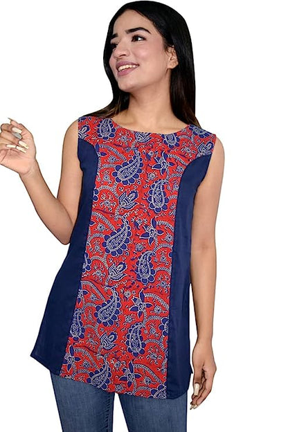 Blue Boat Neck Sleeveless Women's Top