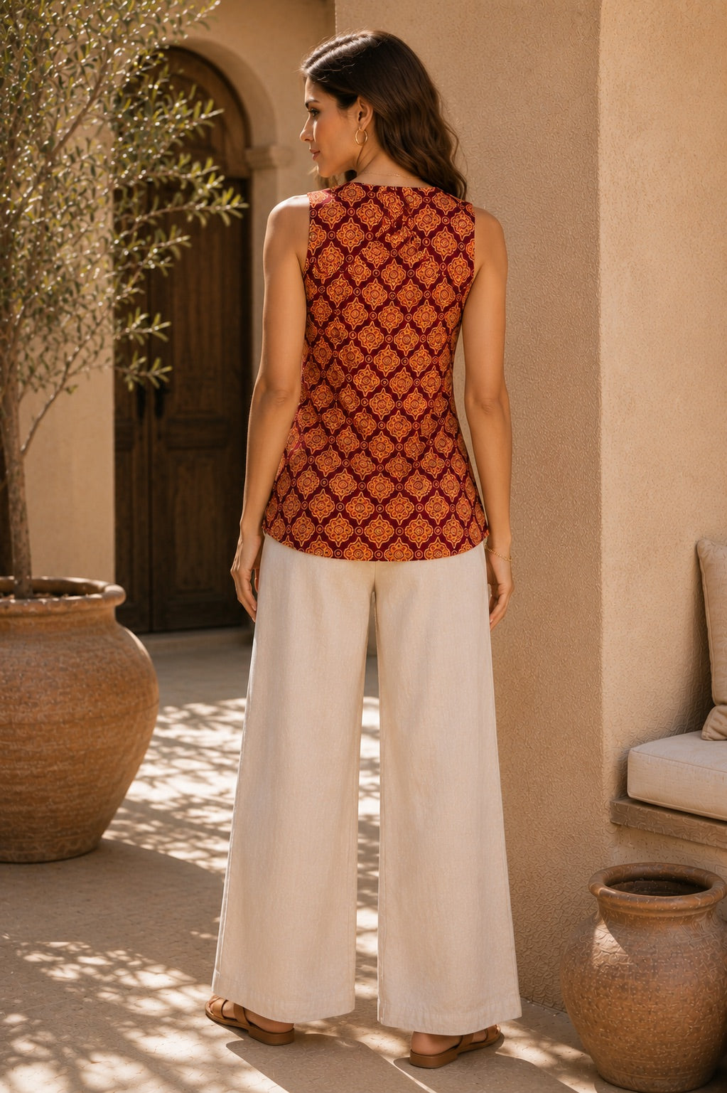 Sunehri Matsya Handblock Sleeveless Top