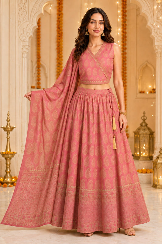 Roohani Hand Block Paisley Lehenga Set