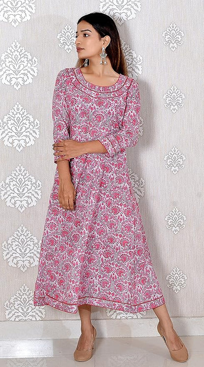 Pink Printed Cotton Maxi Dress