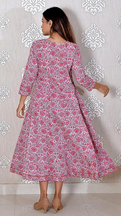 Pink Printed Cotton Maxi Dress