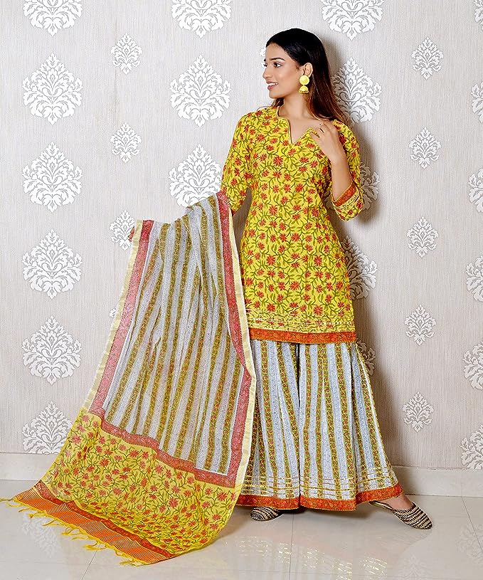 Yellow pure Chanderi full Stitched Suit with Matching Dupatta