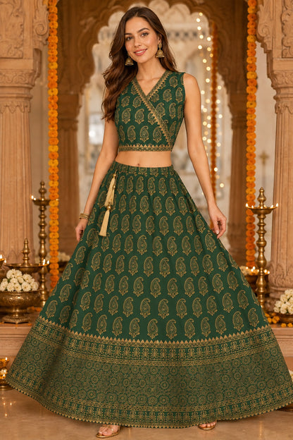Zareen Hand Block Paisley Lehenga Set