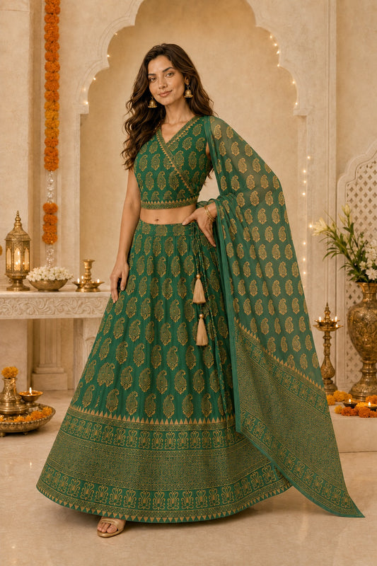 Zareen Hand Block Paisley Lehenga Set