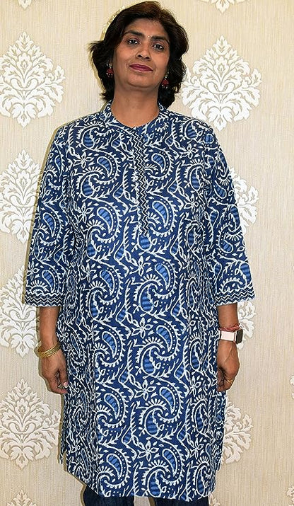 Indigo Nehru neck long kurta