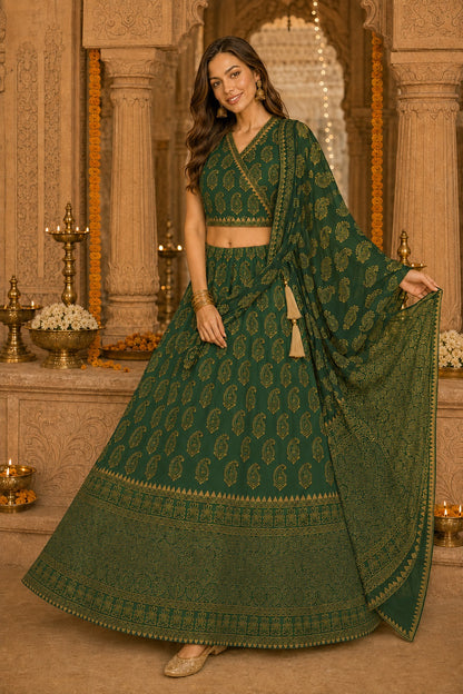 Zareen Hand Block Paisley Lehenga Set