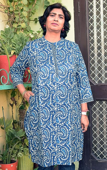 Indigo Nehru neck long kurta