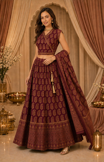 Zarika Hand Block Paisley Lehenga Set
