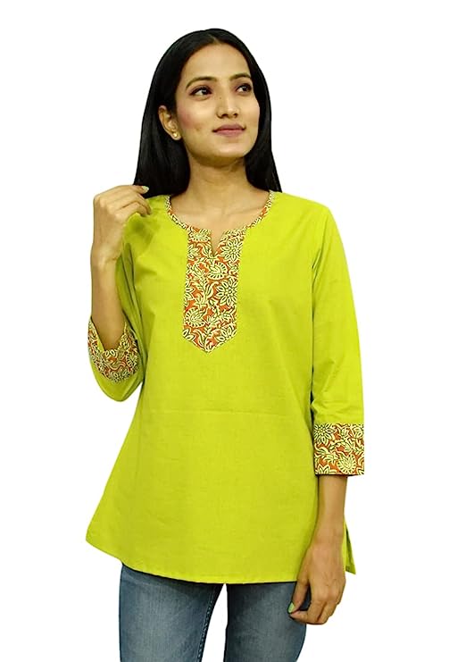 Neon Green short Kurti top – Jaipur Hand Block