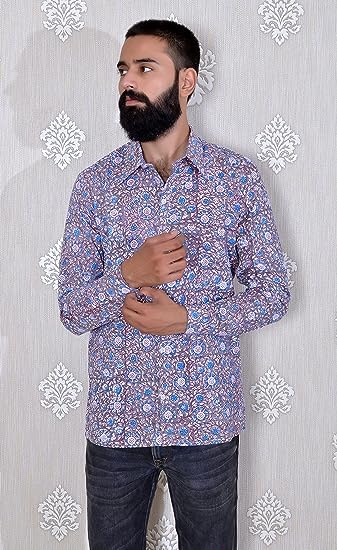 Grey Men's Hand Block Bagru Print Full Sleeve Casual Shirt