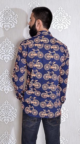 Blue Orange Men's Hand Block Bagru Print Full Sleeve Casual Shirt