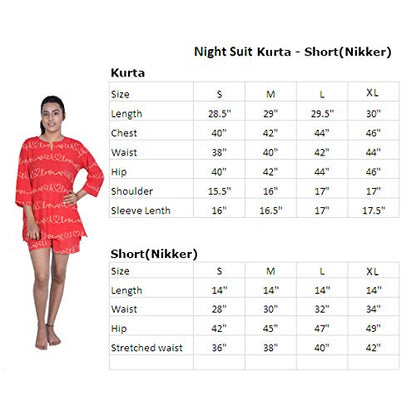 Red Pure Cotton Printed Nightwear Combo