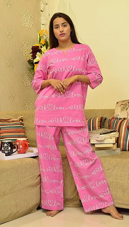 Pink Pure Cotton Printed Nightwear Set