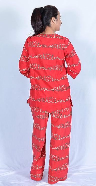 Red Pure Cotton Printed Nightwear Set