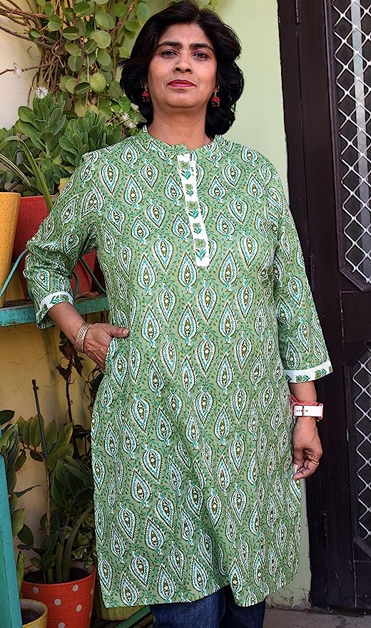 Green Nehru neck long kurta