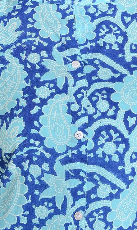 Blue Bagru Print Cotton A-Line Kurta