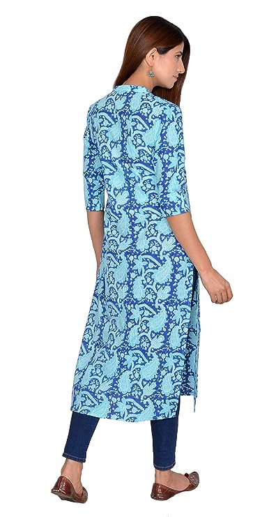 Blue Bagru Print Cotton A-Line Kurta