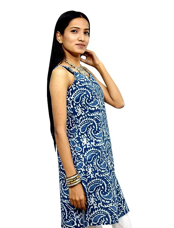 Buy Blue Printed Cotton Sleeveless Asymmetric Kurti Online in India | Kurti  designs party wear, Kurti designs latest, Simple formal dress