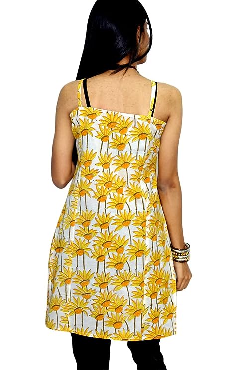 Yellow Printed cotton sleeveless Kurti