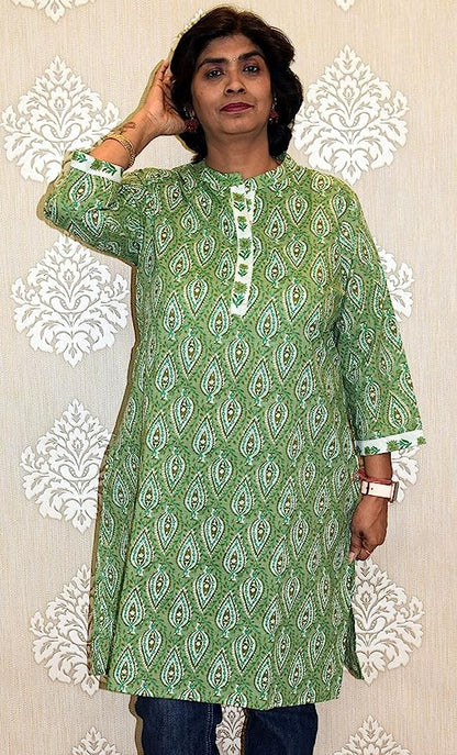 Green Nehru neck long kurta