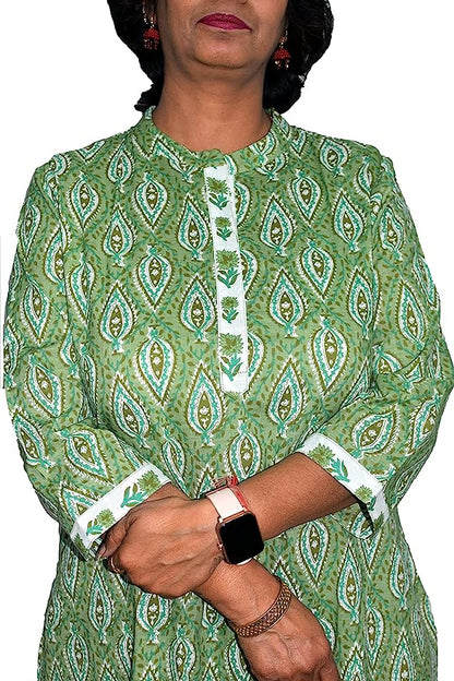 Green Nehru neck long kurta