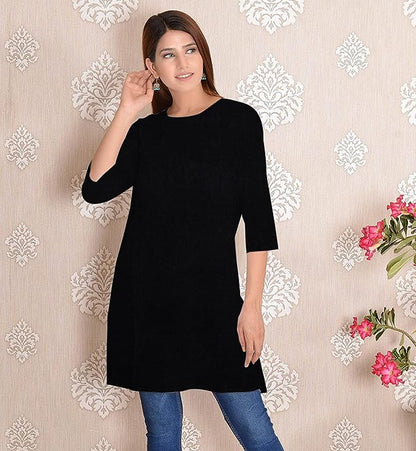 Black round neck Plain Cotton Kurta