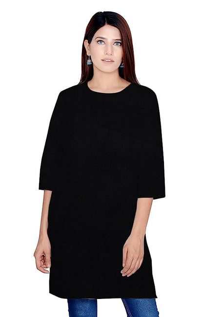 Black round neck Plain Cotton Kurta