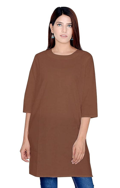 Brown round neck Plain Cotton Kurta