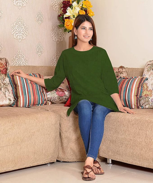 Green round neck Plain Cotton Kurta