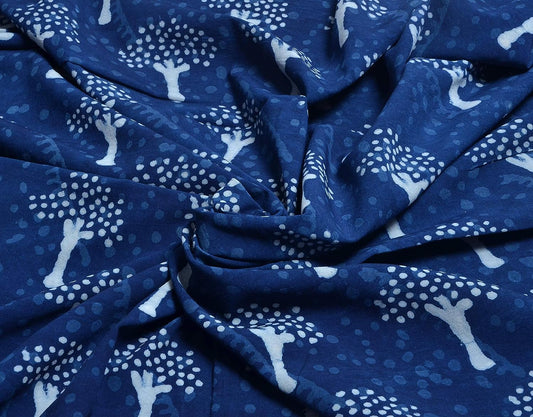 Indigo Tree Print Cotton Fabric