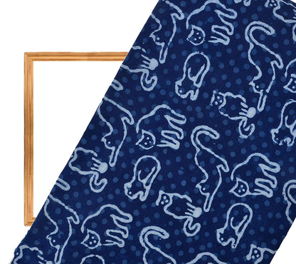 Indigo CAT Print Cotton Fabric