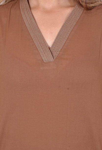 Brown V-neck plain Coord Set