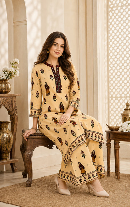 Kathputli Tales Beige Cotton Co-ord Set for Women