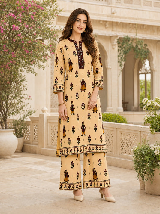 Kathputli Tales Beige Cotton Co-ord Set for Women
