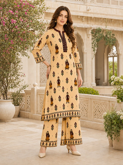 Kathputli Tales Beige Cotton Co-ord Set for Women
