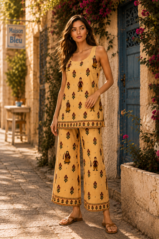 Desi Muse Katputli Mustard Cotton Co-ord Set for Women