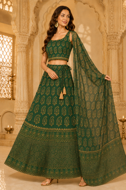 Aafreen Hand Block Paisley Lehenga Set