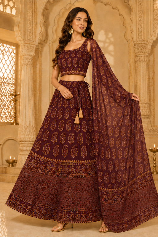 Zohra Hand Block Paisley Lehenga Set