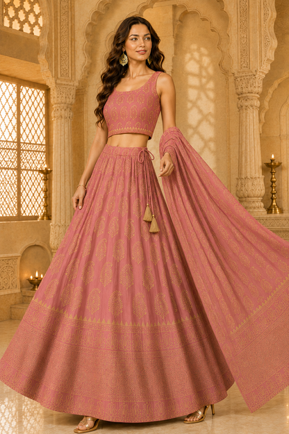 Nazakat Hand Block Paisley Lehenga Set