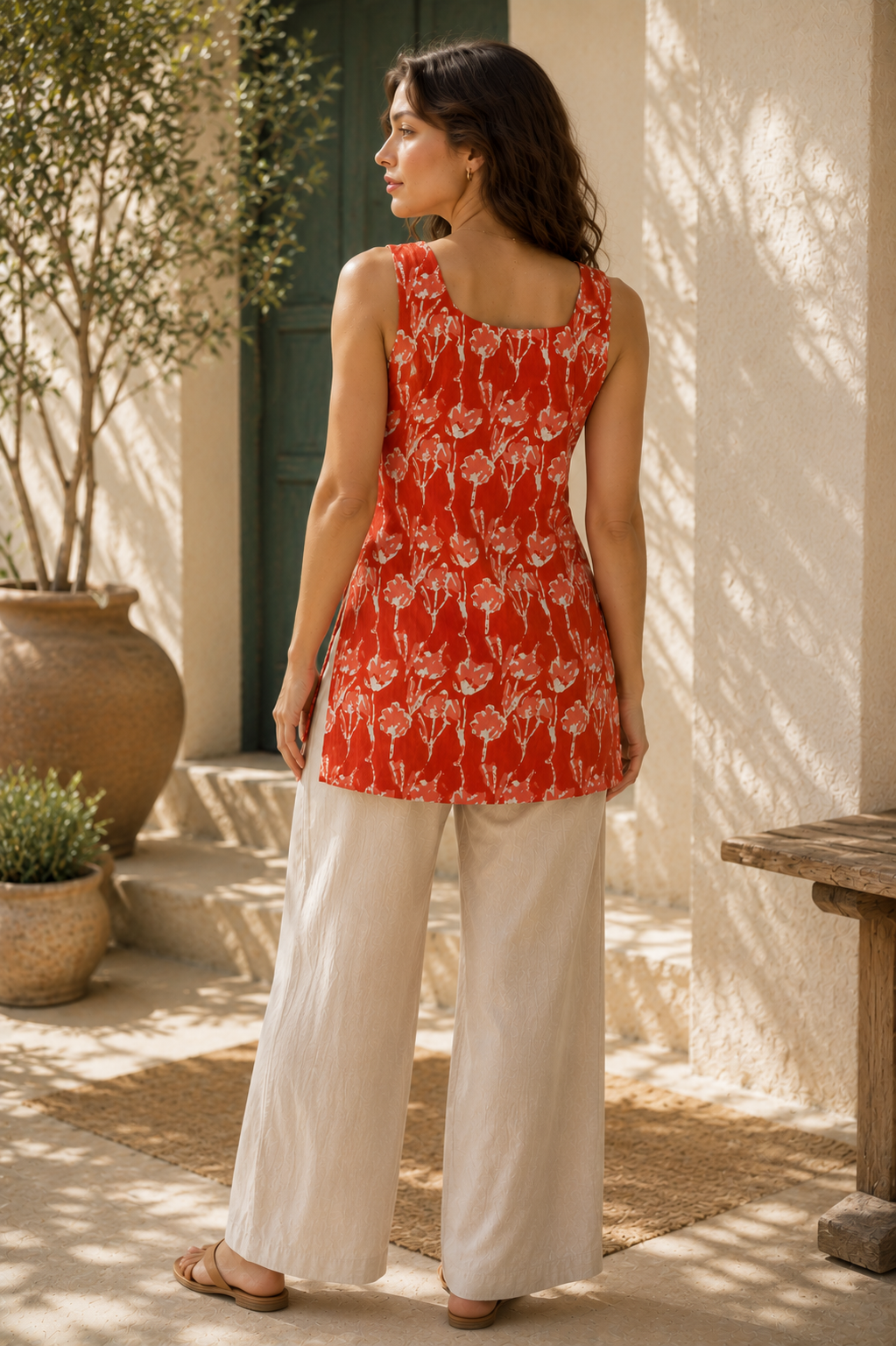 Elara Scarlet Bloom Broad neck kurti