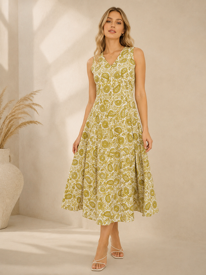 Golden Paisley Grace Midi Dress