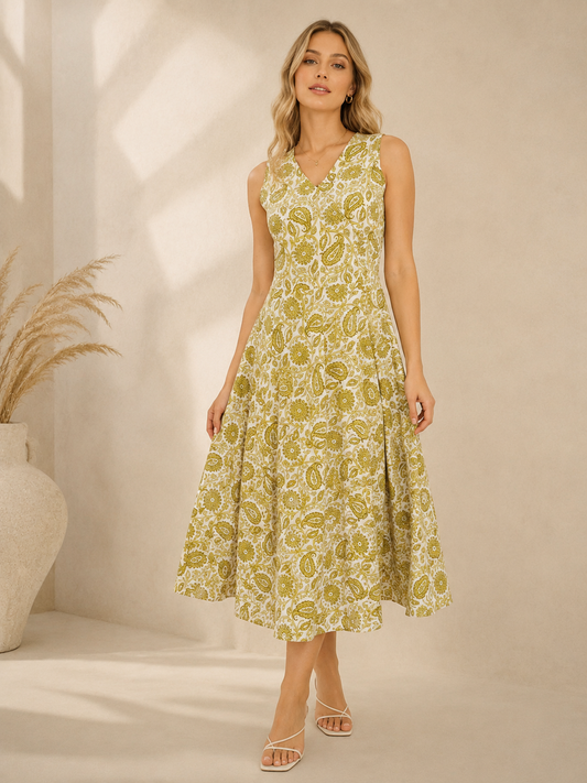 Golden Paisley Grace Midi Dress