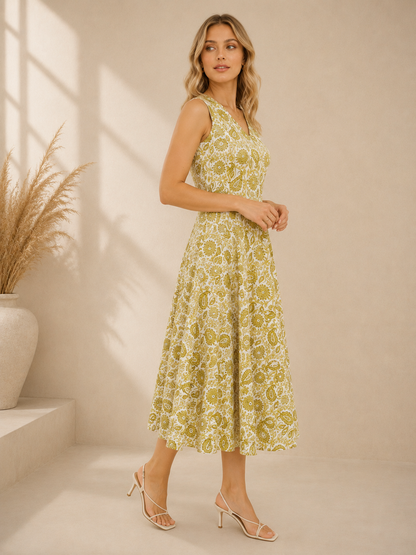 Golden Paisley Grace Midi Dress
